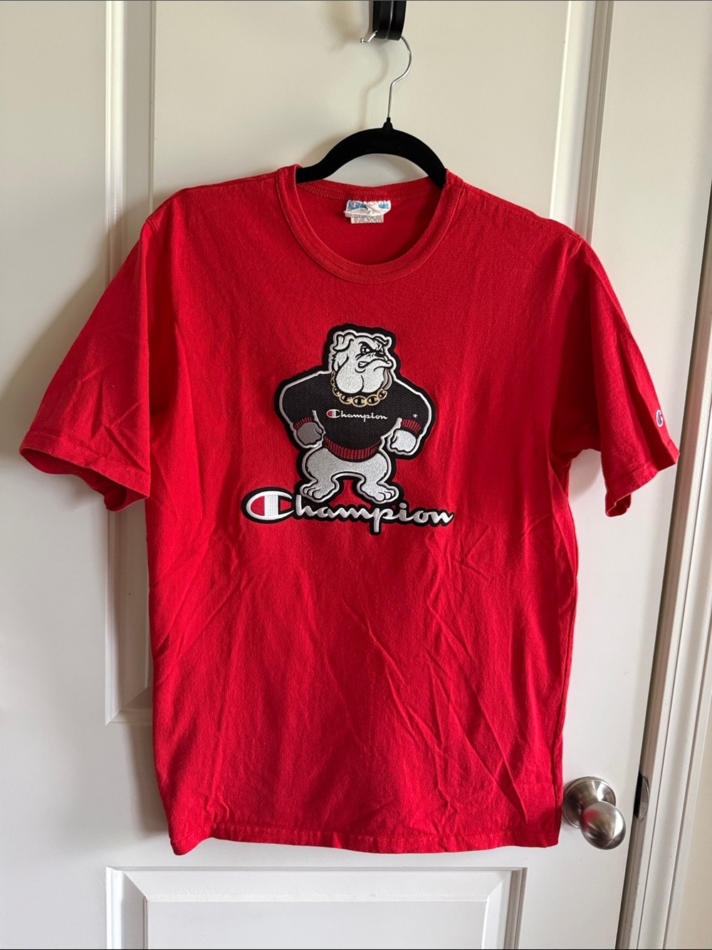 Champion Red Short-Sleeve T-Shirt with Bulldog Graphic